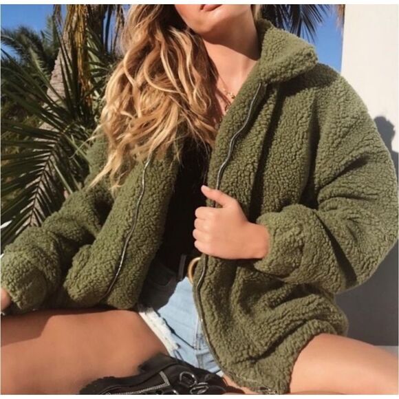 I.Am.Gia green Sherpa teddy oversized jacket Size Small - Picture 1 of 14
